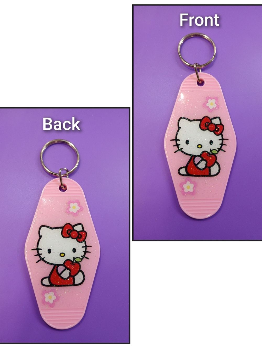 Sanrio Hello Kitty Pink Glitter Keychain with Red Accents